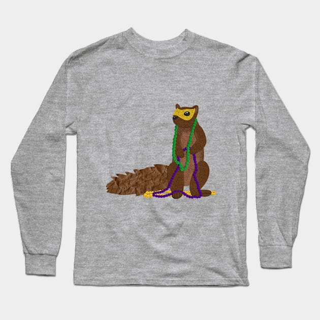 Paper Craft Mardi Gras Squirrel Long Sleeve T-Shirt by Black Squirrel CT